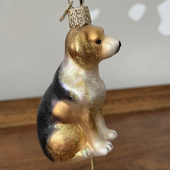 Merck Family's Old World Christmas Beagle Dog Blown Glass Ornament Glitter 3" - Picture 5 of 8